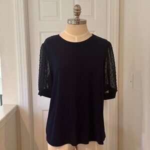 CeCe Dark Navy blue blouse with sheer sleeves